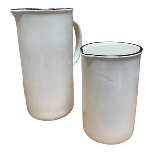 Magnolia Home Large White Ceramic Pitcher with Black Rim EUC Farmhouse Country